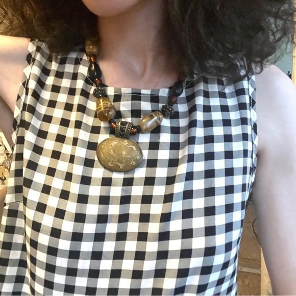 Chico’s vintage black & brown beaded, marble stone, glass pendant necklace - Picture 7 of 15